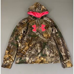 Under Armour Realtree Camo‎ Hoodie Women's Size Medium Pink Green Logo Loose Fit